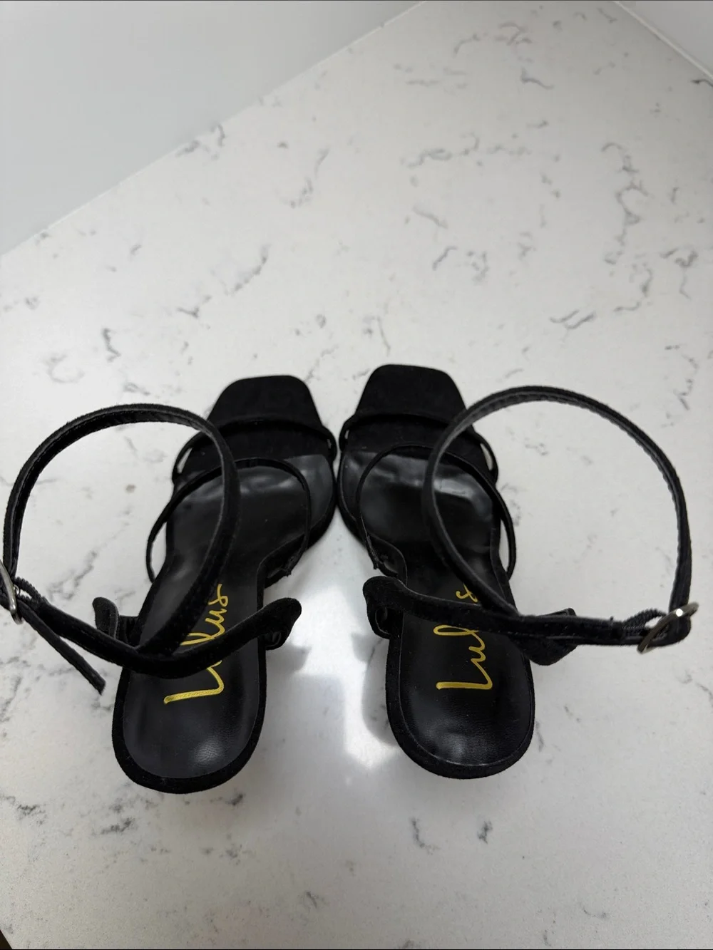 Lulu's Black Suede Strappy Ankle‑Tie High Heels